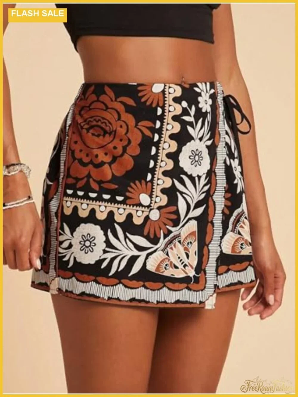 Women's Floral Wrap Mini Skort with Built-in Shorts, Boho Summer, Lightweight